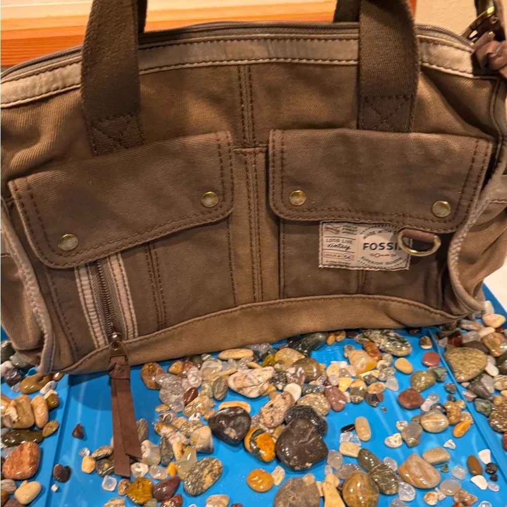 Fossil Vintage Tan and Brown Canvas Tote - Picture 2 of 9